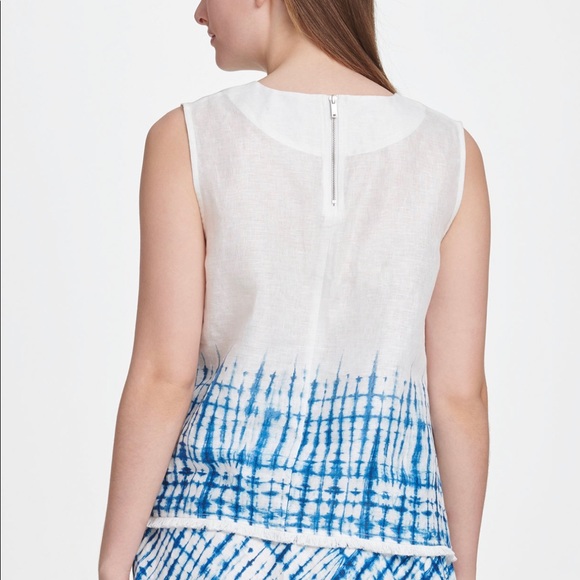 DKNY Printed Fringed Hem Asymmetrical Top - Picture 2 of 7